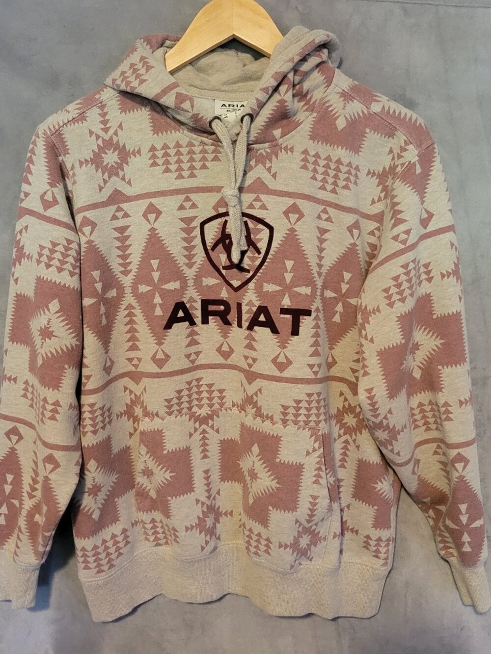 Ariat REAL Southwestern Pullover Hoodie Beige Pink Women's Geometric L